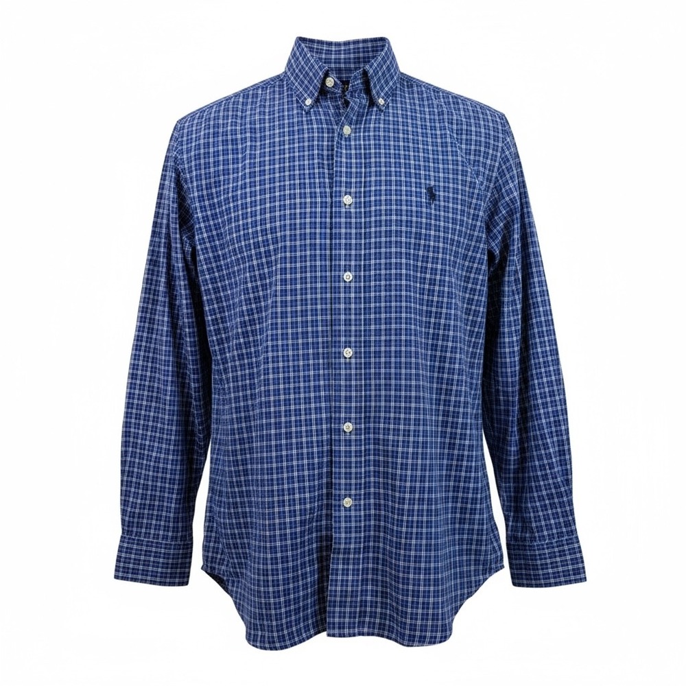 Ralph Lauren Yarmouth Button Down Shirt Men's Blue Plaid 100%‎ Cotton Size 15